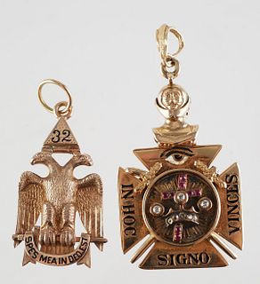 Vintage 14K 10K Gold Masonic Pendants FOBs 