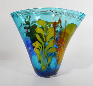 Large Studio Art Glass Blue Vase