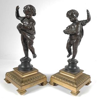 Antique Pair of Bronze Putti Sculptures