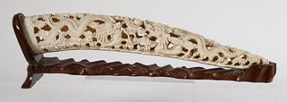 Chinese Carved Openwork Ivory Dragon Tusk 