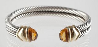 David Yurman Sterling & 14K Citrine Cable Bracelet