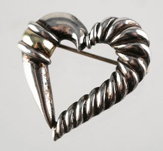 David Yurman Sterling & 14K Heart Brooch Pin 