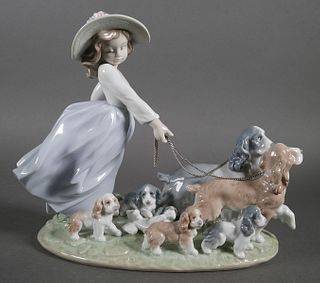 LLADRO 6784 Puppy Parade Girl with Dogs Figurine