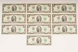 11 1976 $2 US Bills Consecutive Numbers CRISP