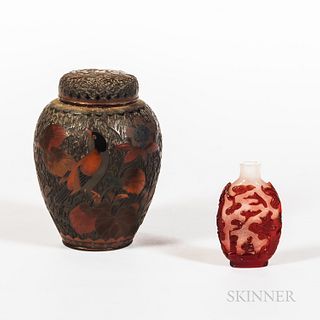 Cut Glass Snuff Bottle, and a Covered Glass Jar