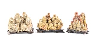 3 Chinese Soapstone Sculptures of Elders