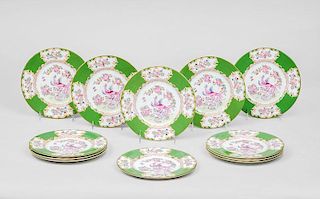 Set of Twelve Minton Dessert Plates, in the Green Cockatrice Pattern