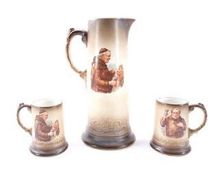 3 Pieces - Buffalo Pottery Monk Pitcher & Mugs
