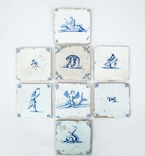 Eight Dutch Delft Blue and White Figural Tiles