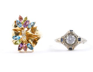 2 Gold & Gemstone Rings - Diamonds