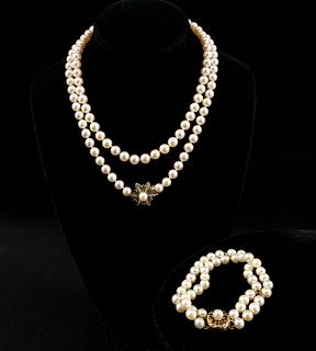 Cultured Pearl Necklace and Bracelet