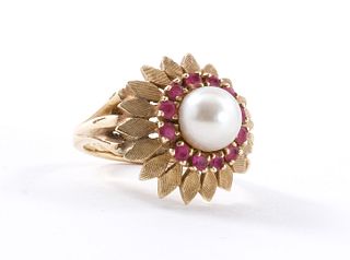 14K Yellow Gold, Pearl & Spinel Cocktail Ring