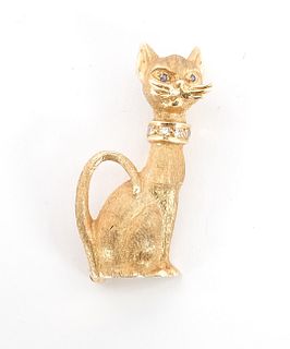 14K Yellow Gold Cat Pin