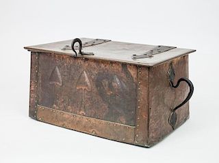 Arts and Crafts Wrought-Iron-Mounted Hammered-Copper Box