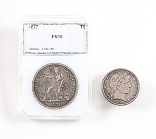 1877 U.S. Trade Dollar & 1907-O Half Dollar
