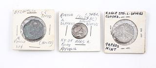 3 Ancient Coins - Greek, Roman, Byzantine