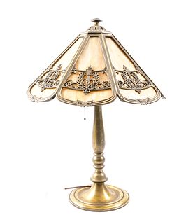Bradley & Hubbard Slag Glass Panel Table Lamp