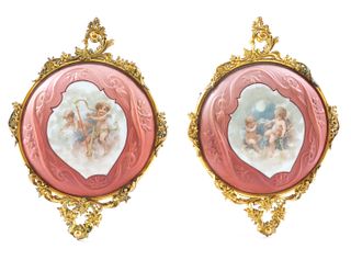 Pair of Small Wave Crest Opal Glass Plaques