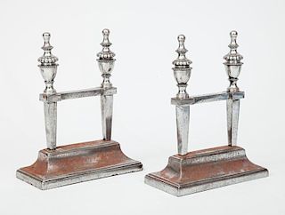 Pair of French Silvered Metal Fire Tool Supports