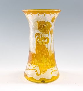 Handel Amber Cameo Glass Vase - Art Nouveau