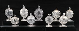 9 Covered Master Salts - Pattern Glass