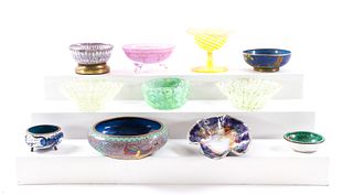11 Open Salts - Art Glass, Cloisonne, Porcelain