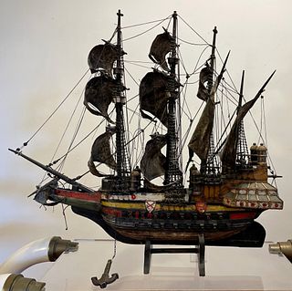 Carved Large Scale Antique Model Ship 