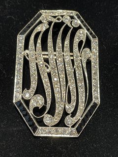 Platinum Diamond Sapphire Art Deco Brooch Pin Pendant