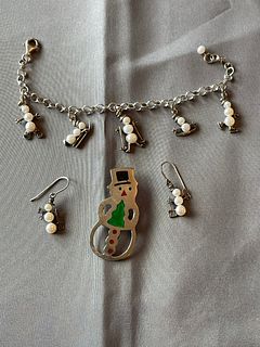 Sterling Silver Christmas Snowman Jewelry Set 