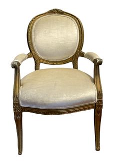 White Velvet Gold Gilt French Arm Chair 
