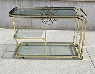 Expandable MILO BAUGHMAN DIA Brass Glass Bar Cart 