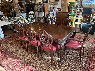 Ornate Carved Dark Wood 9pc Dining Table and Chairs