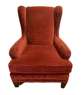 BOB MITCHELL CRATE & BARREL Red Velvet Wingback Chair
