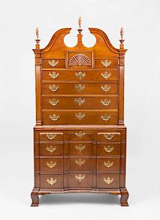 Chippendale Cherry Block-Front Chest on Chest