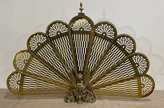 Ornate French Style Peacock Brass Fireplace Screen 