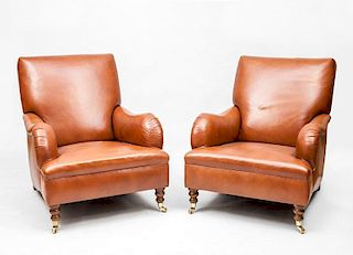 Pair of Brown Leather Club Chairs