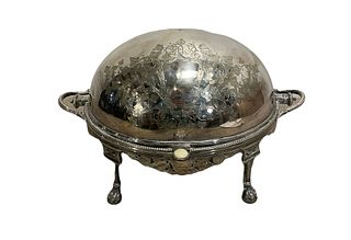 Silver Plate Roll Top Serving Dish 