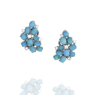 Diamond, Turquoise and Platinum Ear Clips