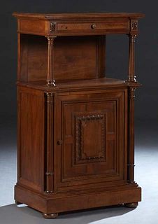 French Henri II Style Carved Walnut Confiturier, c. 1880, the stepped rounded edge top over a frieze drawer, on turned tapered reeded supports to a lo