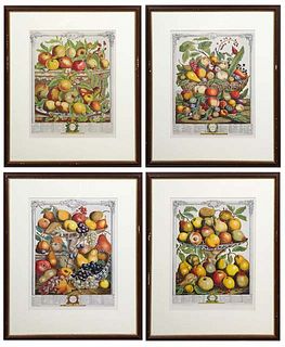 Set of Four Fruit Calendar Prints, by H. Fletcher, from the Collection of Rob Furber Gardiner at Kensington, late 20th c., print of a colored engravin