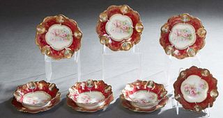 Set of Ten Prussian Soft Paste Porcelain Portrait Pieces, 19th c., consisting of four berry bowls and six bread plates, with scalloped gilt rims and m