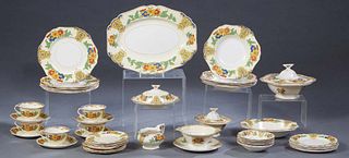 Forty-Three Piece Partial "Ivory"Dinner Service, early 20th c., by John Maddock & Sons, in the "Minerva" pattern, with bright floral borders, consisti