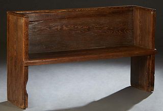 Louisiana Carved Cypress Church Pew, late 19th c., H.- 33 1/2 in., W.- 57 in., D.- 16 in.