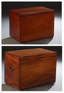 Near Pair of Cedar Chests, early 20th c., one with two lift out trays; the second with one deep tray, H.- 24 in., W.- 32 in., D.- 30 in. and H.- 24 in