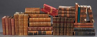 Collection of Thirty-Four Leather Bound Books, consisting of 6 volumes of the Miscellaneous Works of Tobias Smollett, London, 1796; History of America