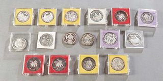 Group of Sixteen .999 Sterling Silver Doubloons, consisting of a Krewe of Alpheus, 1968; 5 Bards of Bohemia, 1968; 3 POW Vietnam Vets, 1973; Bards of 