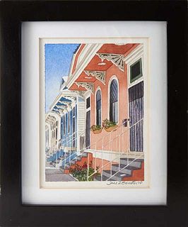 June Brewster (New Orleans), "New Orleans Shotgun Views," 2010, watercolor on paper, signed and dated lower right, presented in a white mat and modern