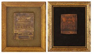 H Alvin Sharp (1910-1982, Louisiana), "Tezcuco Plantation," and "San Francisco Plantation," two metal plaques for WYES- TV, in New Orleans, presented 