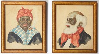 Corinna Morgiana Luria (1890-1975, New Orleans/Newcomb College), "Portrait of an African American Man," and "Portrait of an African American Woman Smo