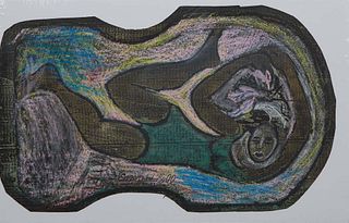 Emerson Bell (1932-2006, Louisiana), "Dancing Figure," 20th c., silkscreen and pastel on black paper, signed on bottom, together with a signed card, b
